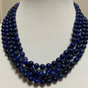 Vintage Long Heavy Blue Lapis Lazuli Beaded Necklace